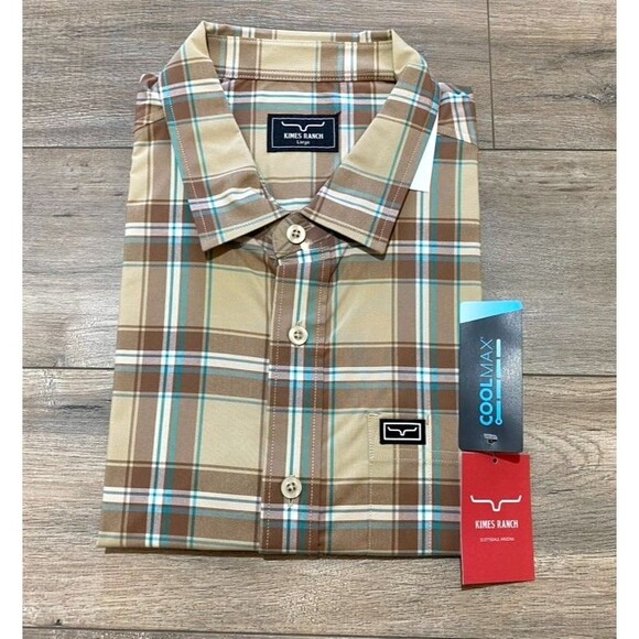 Kimes Ranch 4 Stroke Plaid Mens L Short Sleeve Cool Max Plaid Button Up Shirt - Picture 1 of 9